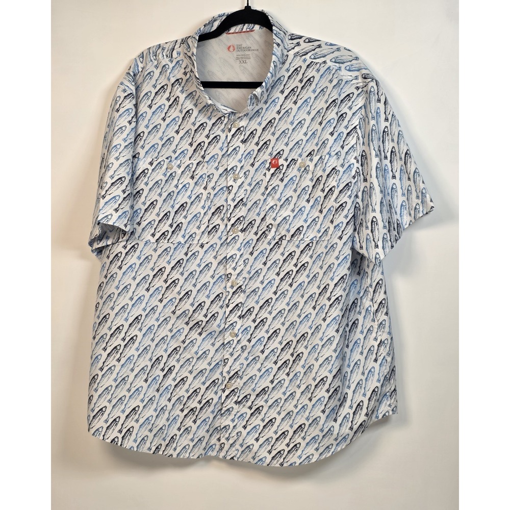 The American Outdoorsman Men's Short Sleeve Blue Fish Print Shirt XXL